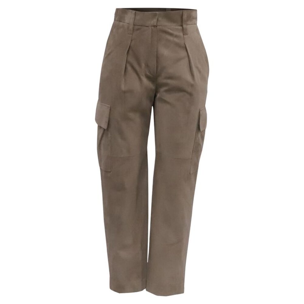 Brunello Cucinelli High-Rise Cargo Pants in Brown Suede